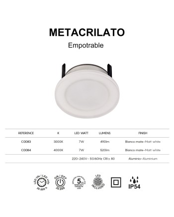 METACRILATO * EMPOTRABLE LED 7W - SMD - 3000K